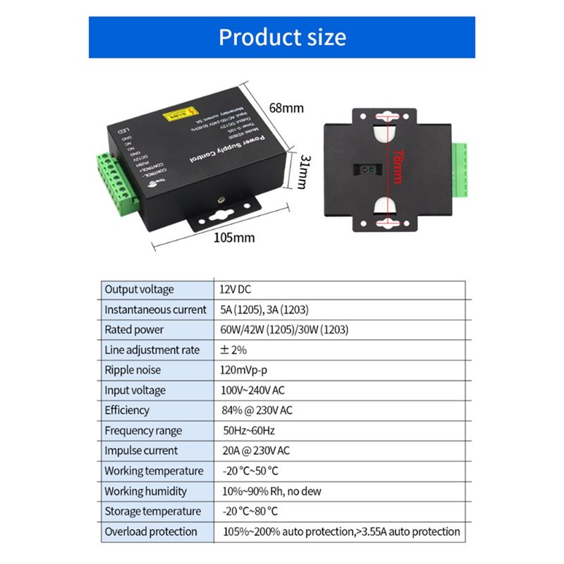 A24U DC 12V 5A AC 100-240V Toe - Access Control Power Supply 12V 5A recensie en prijs